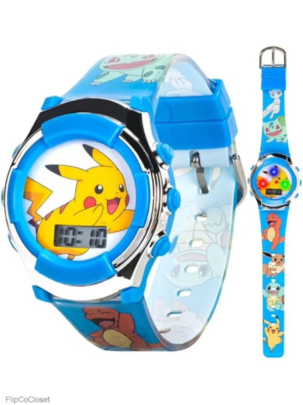 Pokemon Kids Digital Watch with Flashing LED Lights, Silicone Strap, Adjustable
